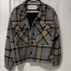 Calvin Klein Gray and Tan Plaid Jacket